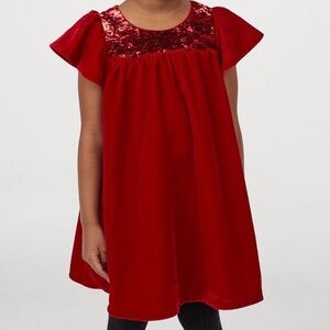 H&M Red Sequin Velvety Dress size 9-10 Holiday Christmas